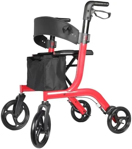 sunderwell foldable rollator walker with seat 19 lbs lightweight walkers for seniors with seat support up to 300 lbs adjustable arms adult walker with 10 inch big wheels for all terrain r1